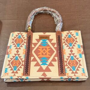 Wrangler Women's Tote Bag with Aztec Design - Tan and Blue